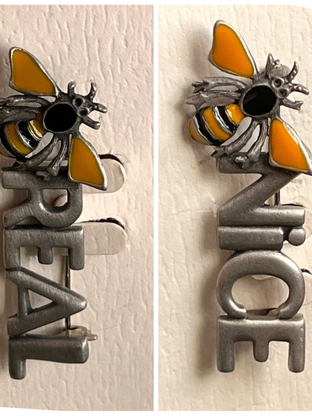 Yellow Bee Pins: Bee Real and Bee Nice. Made in USA